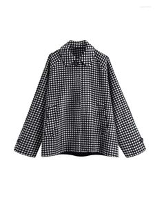 Women's Jackets Woman Vinatge Black White Plaid Cloak Jacket 2023 Winter Female Oversized Wool Ladies Casual Loose Warm Button Coats