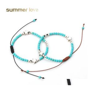 Charm Bracelets Natural Turquoise Bead Bracelet Design Handmade Braided With Star Charms Wholesale Jewelry Drop Delivery Ot9Ot