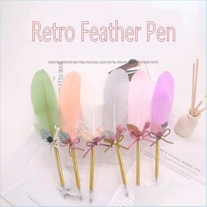 Ballpoint Pennor Feather Pen Fashion Novel Office Present Stationery School Supply Student Black Refill Ballpoints Drop Delivery Business Dhokz