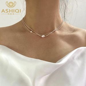 Wisiorek naszyjniki ASHIQI naturalna perła słodkowodna naszyjnik dla kobiet 925 Sterling Silver Chain modna biżuteria na prezent 230131