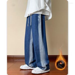 Herr jeans hip hop herrar svarta denim byxor raka japanska streetwear hippie lösa avslappnade mörka kläder skarvdesign