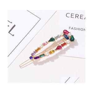 Fermagli per capelli Barrettes Gioielli di moda Colorf Crystal Rhinstone Pearl Hairpin Sweet Girl Barrette Clip Copricapo Pin Drop Delivery H Dhgxo