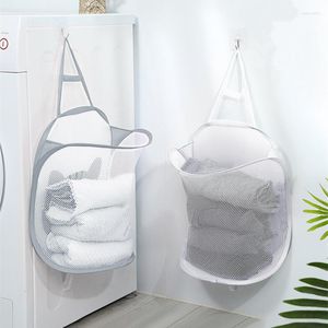 Storage Bags Foldable Mesh Home Clothes Towel Bag Wall Hanging Grocery Organizers Laundry Room Dirty Basket Bathroom Accessories