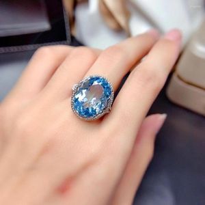 Küme halkaları mavi topaz yüzüğü 16 s Sterling gümüş gerçek doğal orijinal Aralık doğum taşı takılar lüks