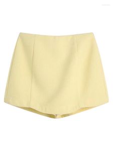 Frauen Shorts Evfer Frühling Herbst Mode Hohe Taille Gelb Culottes Damen Zurück Reißverschluss Lässige Textur Kurze Hosen Mädchen Anzug