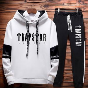 Mens Tracksuits Mens Luxury Patchwork Sweatshirt Sets Trapstar Print Joggers Pullover Hoodies and Pants Brand Man Tops Trouser Casual Streetwear 230131