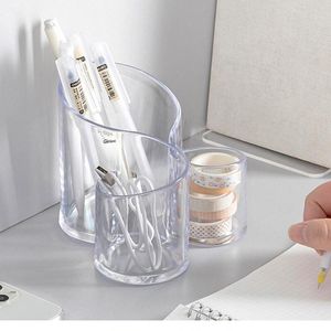 Förvaringslådor Arrangör Box 3 Grids Akryl Makeup Brush Tube Clear Student Elegant Desktop Cylinder Pen Holder