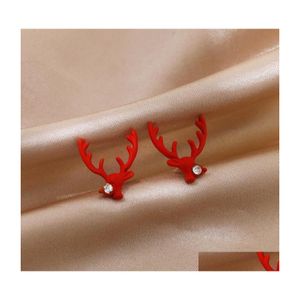 Stud Fashion Jewelry S925 Sier Post Red Deer Earrings Cute Elk Antler Earring Drop Delivery Dhskt