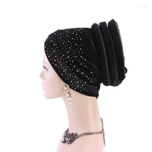Ethnic Clothing Muslim Fashion Sequins Hijabs Hat Black Head Scarf Headwraps For Women Islamic Hair Accessories