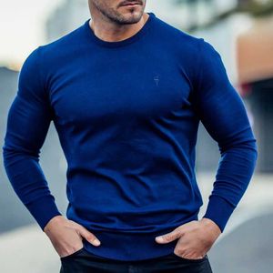 Men's T-Shirts New Brand Men Long Sleeve Gym T-shirt Autumn Winter Knitted Embroidery Men Wool Sweater Superior Quality Man Fashion Casual Tops Y2302