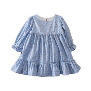 Kız Elbiseleri Çocuklar Kızlar Çiçek Uzun Kollu Prenses Elbise 2022 Bahar Yeni Moda Çocuklar Pamuklu Giyim Tatlı #9329 0131