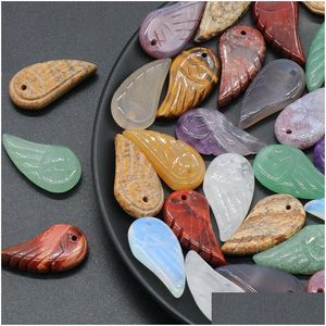 Charms Natural Crystal Wings Stone Pendants Rose Quartz Tiger Eye Feather Trendy Jewelry Making Wholesale Drop Delivery Findi Dhgarden Dhyha