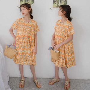 Летнее повседневное платье для девочек от 6 до 16 лет, одежда для девочек с корейским принтом, детские пляжные платья #8846