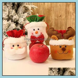 Party Favor 6 Styles Christmas Candy Bag Gift DString V￤skor Santa Claus Snowman Elk Xmas Tree Decoration Apple Pouch Drop Delivery Ho Otcna