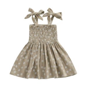 Kızın çocuk kız bebek kız bandaj kayış toddler daisy baskı gündelik kolsuz yaz prenses elbise partisi giymek 0-5t 0131