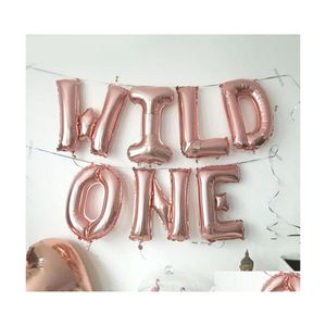 Party Decoration 7 Pcs/Set Cute Baby 1St Birthday Balloons 16Inch Letter Foil Wild One Decorations Favor Supplies Drop Delivery Home Dh6Oy