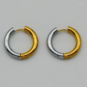Hoop Earrings Titanium Steel For Women Gold-Rhdoium Two-tone Color Stainless Metal Jewelry Girl's Gift Styles C1083