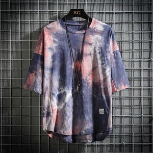 Camisetas masculinas de verão masculino bf harayuku gradiente japonês impressão de manga curta moda de camiseta solta colar de gola alta o-gola casual t-shirt y2302