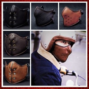 Mzz114 Motorcykel retro mask pu läder vintage motorcykel ridmask svart brun punkstil för halley masker