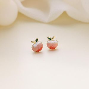 Stud Earrings Cute Romantic Pink Enamel Peach Small For Women Golden Alloy Fruit Earring Statement Jewelry Brincos 2023Stud