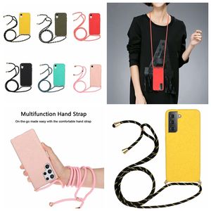 Med Crossbody Shoulder Lanyard -fall för Samsung A55 A35 A25 S23 Ultra Plus A14 A34 A54 5G Fashion Multifunktion Handband 2,0 mm Soft TPU Silicone Smart Phone Cover