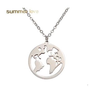 Pendant Necklaces Stainless Steel Necklace World Map Chains Statement Sier Rose Gold Globe Travel Jewelry Gift Drop Delivery Pendants Ot3Ts