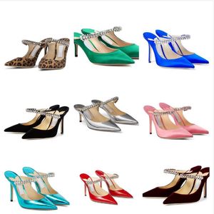 فستان أحذية فاخرة من مضخات النساء الصندل الفاخرة Bing Slipper Elegant High Heel Crystal Straps Stiletto Heels Sexy Sexy Pointed Toe Party Wedding EU35-43 مع Box