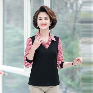 Women's Polos Spring Summer Striped Bottoming Shirt Women's Fashion Loose Long-sleeved Polo Collar T-shirt Top XL-5XL