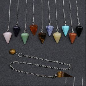 Charms naturlig sten kristall pendum tiger ögon svart obsidian rosa kvarts chakra helande reiki hexagonal pendums för män wome dhgarden dhiv6