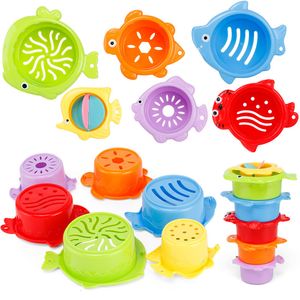 Bath Toys 6pcs/conjunto Baby Float Water empilhando xícaras de banho clássicas Brinquedos de natação de brinquedos educacionais para crianças Plástico peixe animal para banheiro 230131