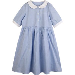 Kız Elbiseleri Yaz 2022 Yeni Bebek Yakası Kore tarzı Çocuk Giyim Kısa Teen Girls Striped Sıradan Elbise Pamuk Patchwork #9426 0131