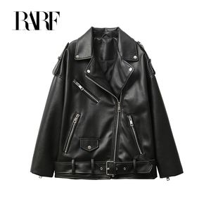 Womens Leather Faux RARF motorcycle leather PU imitation loose jacket black 230131