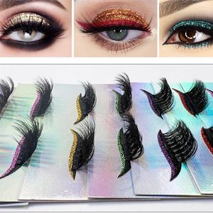 Falsche Wimpern, dicke, unordentliche Wimpern mit Glitzer-Eyeliner, Wimpernaufkleber, Bühne, wiederverwendbarer Doppel-Augenlid-Aufkleber, Katzenaugen-Make-up