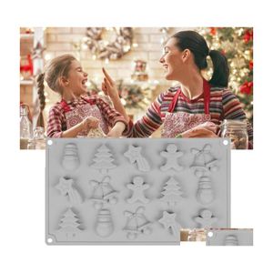 Baking Pastry Tools 3D Diy Cake Chocolate Mold Gift Christmas Tree Snowflake Santa Claus Snowman Socks Series Sile Drop Delivery H Dhh6C