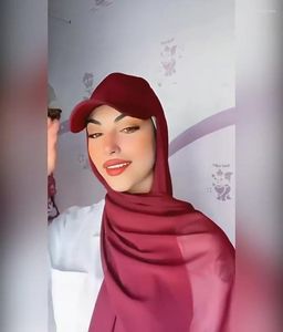 Etnik Kıyafet Müslüman Şifon Hicab Beyzbol Kapağı Kadınlar İçin Yaz Sporları W/Başörtüsü Eşarp Kolay Giyim Anında Nedensel Hijabs Kız
