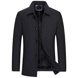 Men's Wool Blends Thicken Fleece Lined Blend Trench Coat Winter Slim Fit en Peacoat Turn Down Collar Classic 230201