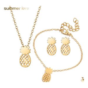 Earrings Necklace Fashion Cute Jewelry Set Hollow Out Pineapple Pendant Bracelet Accessories Unique Gifts For Women Girls Drop Del Otjou