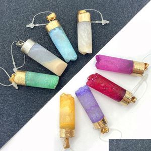 Charms Colorf Druzy Crystal Stone Cylindrical wisiorek do biżuterii Making czakra reiki leczenie zielone różowe żółte zawieszki, które dhgarden dh5a2