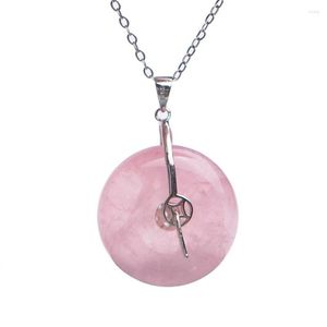Pendant Necklaces Genuine Madagascar Natural Rose Pink Quartz Women Lady Necklace Crystal Donut Shape Suspension 20mm