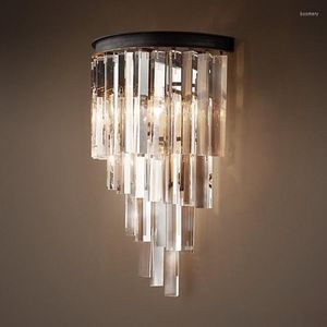 Wall Lamp Crystal Prism Sconce Creative Modern Simple El Retro Bedside Living Room Bedroom Light Black Metal