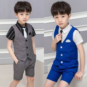 Suits Summer School Kids Fashion Vest Suits Royal Blue Children Vest Pography Dress For Prom Brand Baby Boys Evening Clothes 230131