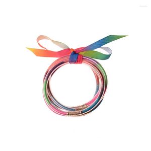 Bangle Rainbery 5 PCS/Set Bowknot Mulitcolor Glitter Bangles Set All Weather Stack Silicone Plastic Jelly for Women Girl