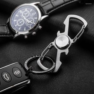 Keychains Creative Men rostfritt stål Keychain Tool Metal Gyro Car Key Chain Bottle Opener Ring Holder Bag Charm smycken Tillbehör