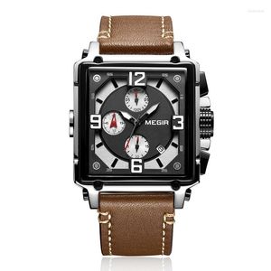 Zegarek Megir 2023 Design Square Rose Gold Watches Men kwarc skórzany zespół zwykły sport