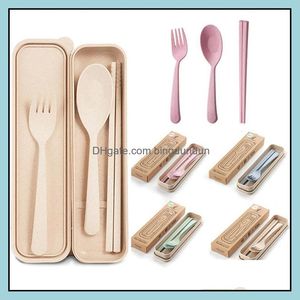 Flatware Sets Exquisite Health Environmental Wheat Platycodon St Cutlery Set Portable Cam Tableware Spoon Fork Chopsticks Camp Kitch Otte4