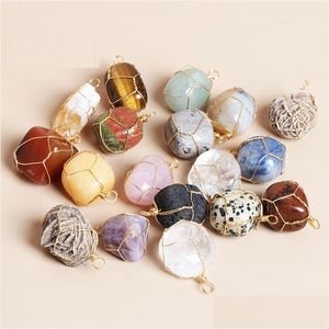 Charms Gold Wire Wrapped Quartz Natural Stone Healing Pendant Diy Necklace Jewelry Making Wholesale Drop Leverans fynd Co Dhgarden Dhtzl