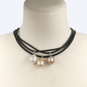 Pendant Necklaces High Quality Real Natural Keshi Baroque Pearl Necklace Nature Freshwater Leather Cord Stainless Steel Clasp