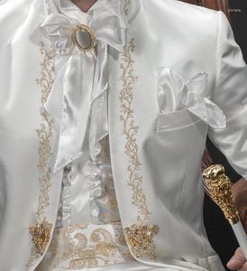 Abiti da uomo Italian Men 2 Pezzi Avorio Stand Collar Costume Homme Smoking Ricamato Noble Terno Slim Wedding Groom Prom Blazer Set