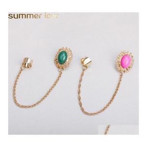 Clip-On Screw Back Trendy Tassel Chain Clip Earrings Fashion Jewelry For Women Gold With Green Pink Acrylic Pendant Cuff Earring S Ote6C