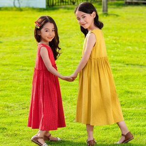 Новый летний сарафан для девочек, детское клетчатое платье принцессы без рукавов для маленьких девочек, детское платье миди, милое #8546